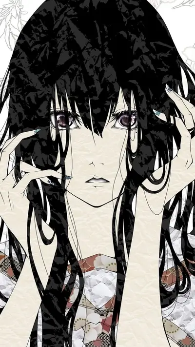 Haunting beauty of a girl with mysterious eyes, framed by dark hair.