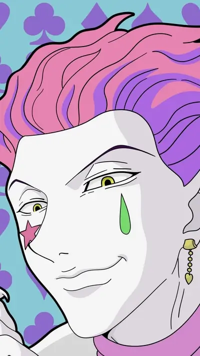 Hisoka Morow from Hunter x Hunter portrait close-up, colorful