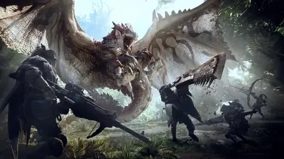 Hunters battling a massive dragon in a jungle