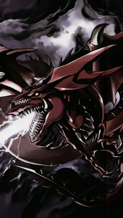 Illustration of crimson dragon with lightning coming out of its mouth