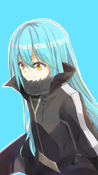 Illustration of Rimuru Tempest with long blue hair