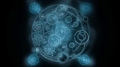 Intricate blue glowing magic circle design on dark background creating ethereal effect