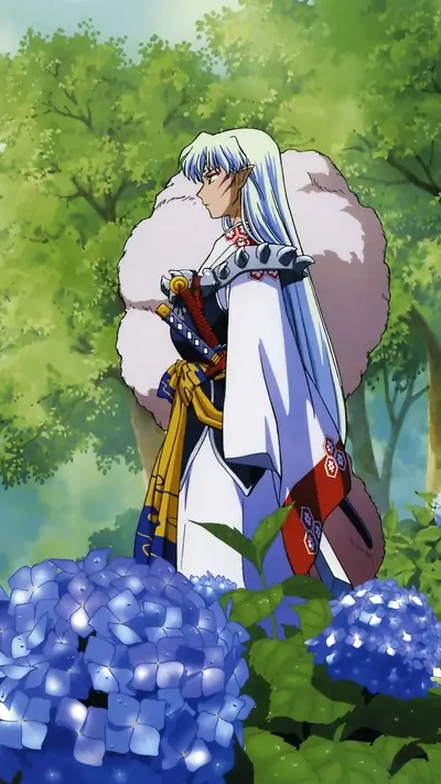 Inuyasha standing in a forest garden
