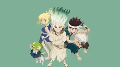 Kingdom of science characters standing together on a solid green background