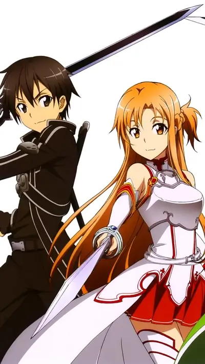 Kirito and Asuna wielding swords