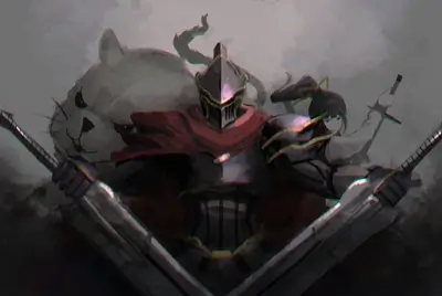 Knight with two swords, a large cat, and a warrior girl