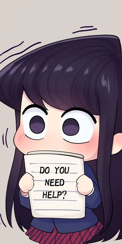 Komi Shousuke offering assistance, holding a sign