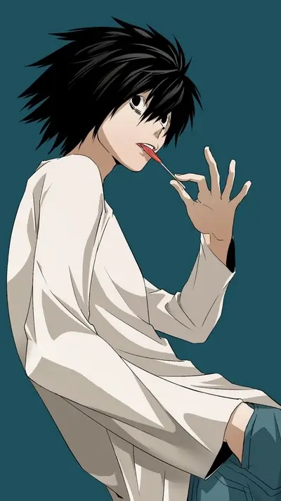 L from Death Note with lollipop
