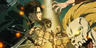 Levi Ackerman and titans engaged in an intense battle