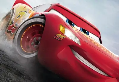Lightning McQueen speeding on a race track