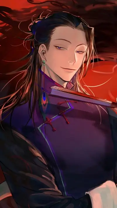 Long-haired character in purple clothing, elegant and mystical