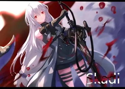 Long white haired girl with red eyes, holding a sword, anime art