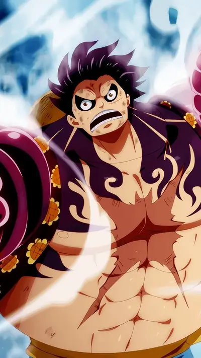 Luffy ready to fight, showing strength and anger