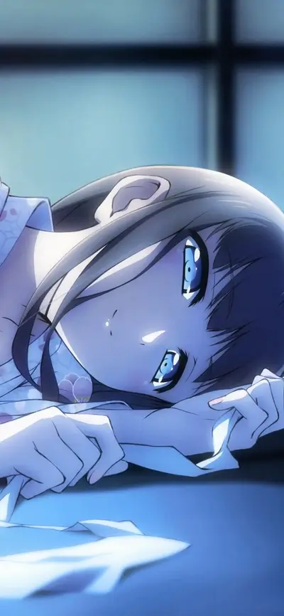 Lying down while wearing a yukata and looking up