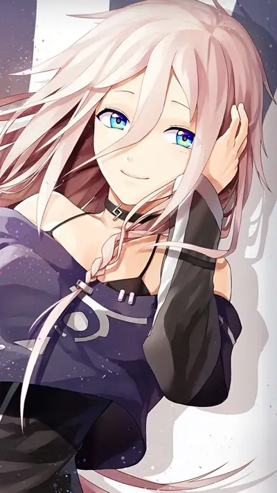 Lying down with a smile, long haired, eyes reflecting light