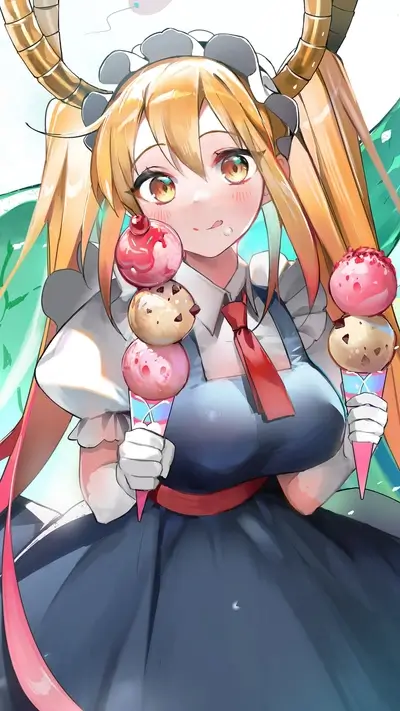 Maid dragon girl eating ice cream