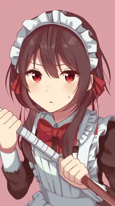 Maid girl holding a mop
