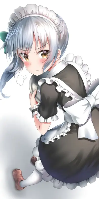 Maid girl holding a pan