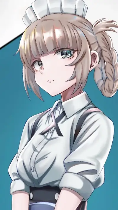 Maid girl with blonde hair and displeased expression
