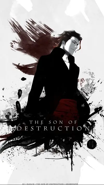 Male anime character with dark hair and black coat
