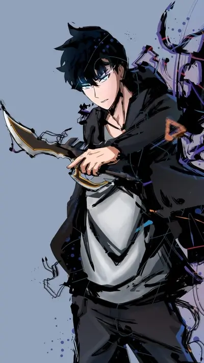 Male character with a sword, glowing blue eyes