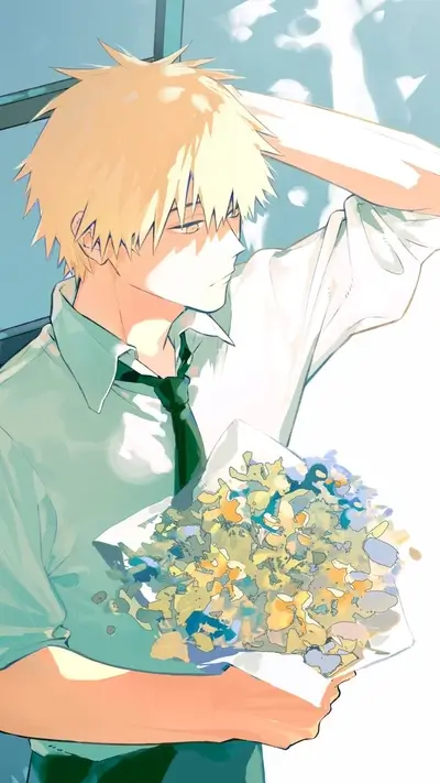 Man in suit holding bouquet of flowers in daylight