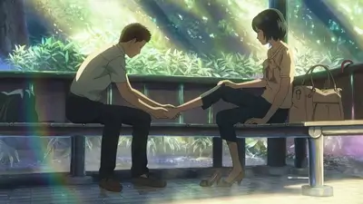 Measuring a woman's foot inside a rainy garden pavilion