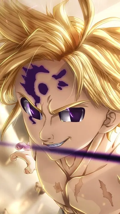 Meliodas with the Demon Mark active looking menacing