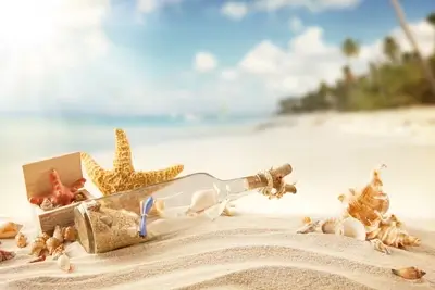 Message in a bottle on a sandy beach