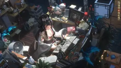 Messy room with character in traditional Japanese clothing
