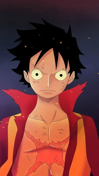 Monkey D. Luffy's serious determination radiating from a portrait, face front