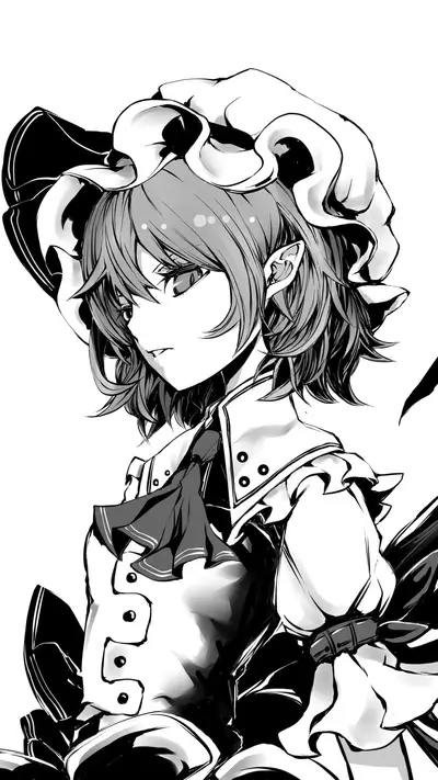 Monochromatic illustration of a girl in a frilly hat