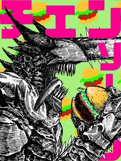 Monster devouring a burger