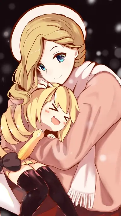 Mother and daughter are hugging in this heartwarming illustration