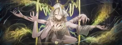 Multi-armed goddess-like figure in mystical setting