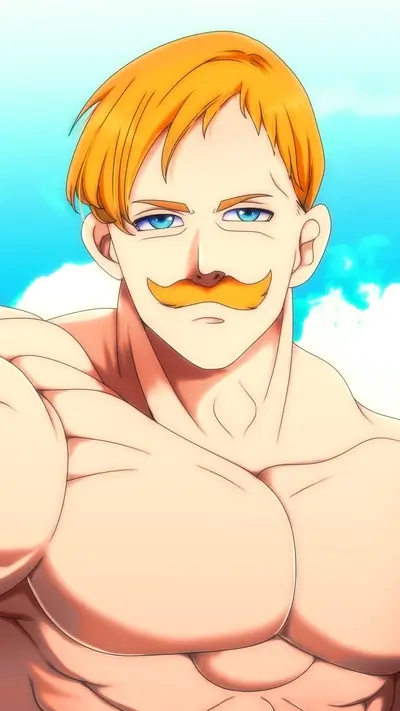 Muscled man with blond hair and a mustache