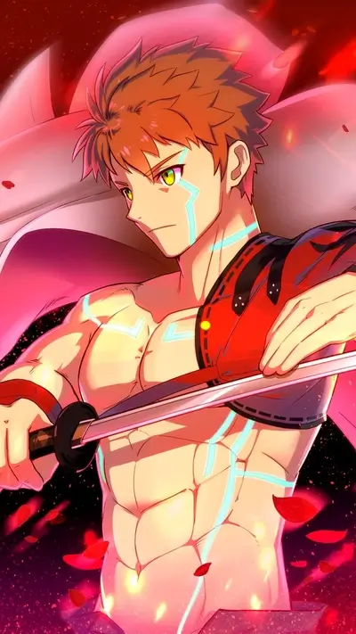 Muscular anime character with a sword