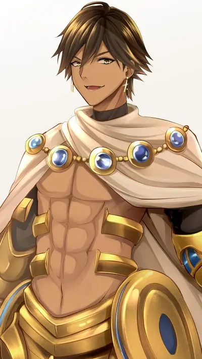 Muscular man in gold armor and white robe