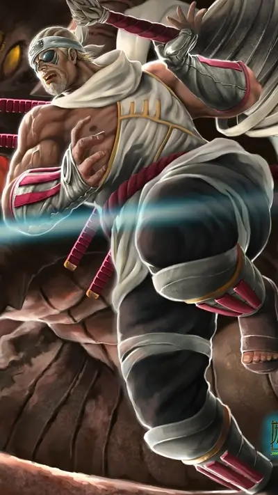 Muscular warrior in motion