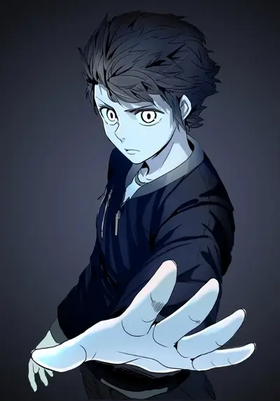 Mysterious boy reaching out hand