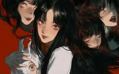 Mysterious girls with dark hair and unsettling eyes