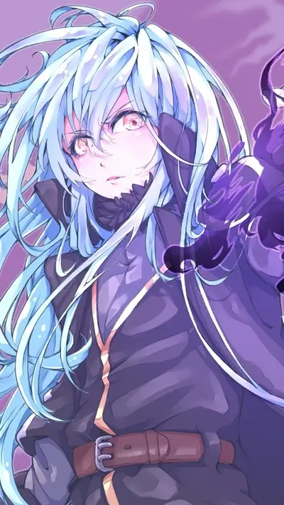 Mysterious woman with light blue hair and red eyes