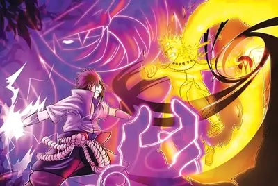 Naruto and Sasuke clashing in a powerful battle