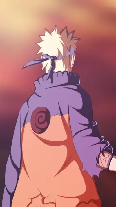 Naruto back view, sunset background