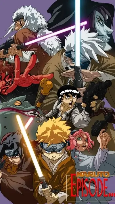 Naruto characters wielding lightsabers