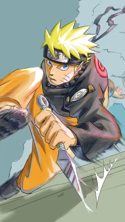 Naruto wielding kunai, dynamic pose