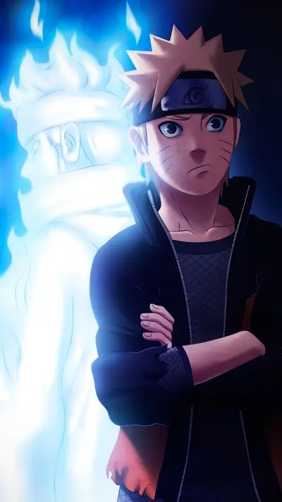 Naruto with a ghostly figure behind him