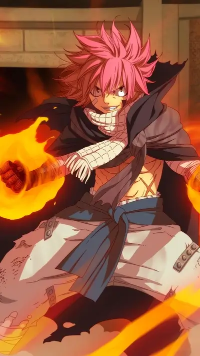 Natsu Dragneel, Fairy Tail mage, surrounded by flames