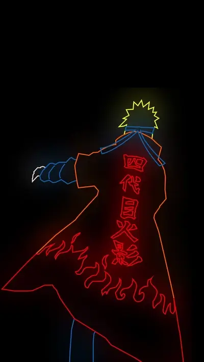 Neon outline of Naruto in his Hokage cloak