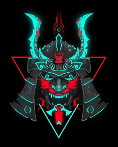 Neon Samurai Mask in Triangle